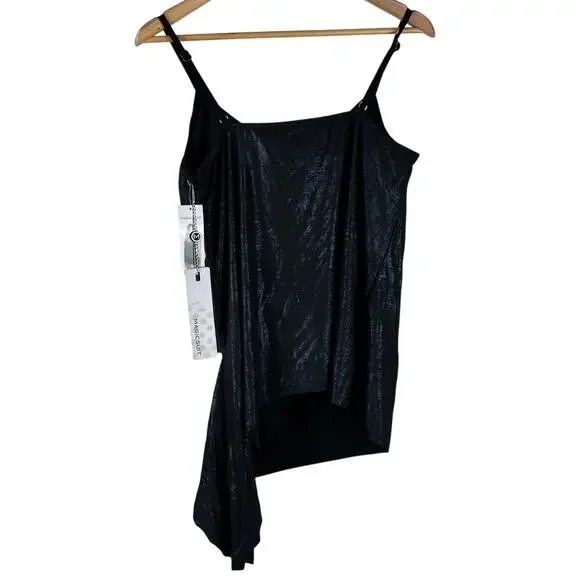 Magicsuit NWT Alex Side-tie Underwire Tankini Top Black Blue Shimmer Size 16